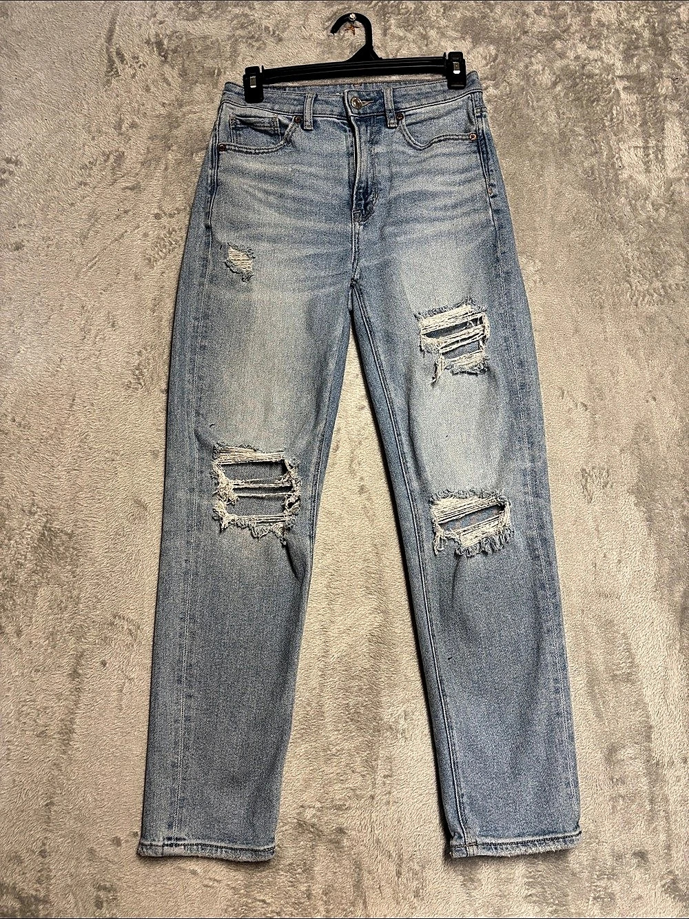 American Eagle Ne_X_t Level Highest Waist Mom Jean Distressed Blue Jeans Size 2